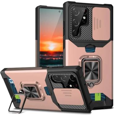 Imagem de Capa para Samsung S24 S23 FE S22 S21 Ultra Note 20 Plus A55 A35 A15 A54 A34 A14 Slide Camera Card Holder Magnetic Cover, Rose gold, para Samsung Note20 Ultra