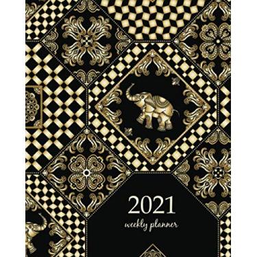 Imagem de 2021 Weekly Planner: Calendar Schedule Organizer Appointment Journal Notebook and Action day abstract fairy elephant ornate silhouettes. Ethnic, Indian folklore