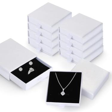 Imagem de MATUFF Caixas de presente de joias, pacote com 10 caixas de joias de 8,9 cm × 8,9 cm x 2,5 cm, caixa de joias de papelão com enchimento de esponja a granel, caixas de presente pequenas tipo gaveta
