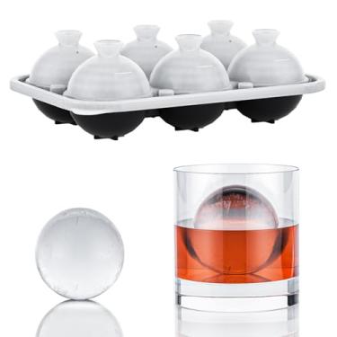 Imagem de Bandeja de gelo redonda 3D de 6 câmaras de 5,6 cm com funil, molde de bola de gelo circular grande, formas divertidas de silicone, formas divertidas de forma esférica de bourbon, para resfriar uísque,