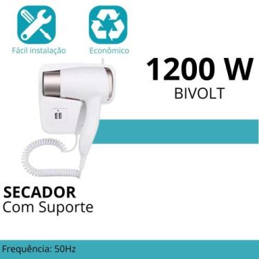 Imagem de Secador 110V de Parede Branco Compacto com Função Quente e Frio para H