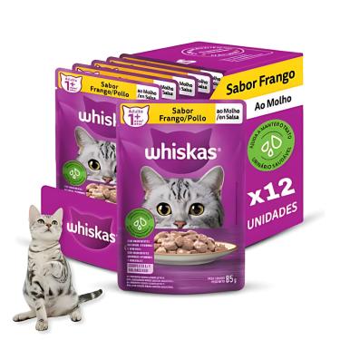 Imagem de Kit 12 Sachês Whiskas 85g Frango 1+Anos