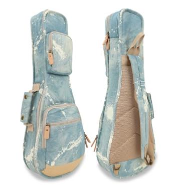 Imagem de Mochila para Ukulele Soprano de 53 cm acolchoada durável bolsa jeans personalizada para capa de ukulele de 53 cm - azul claro