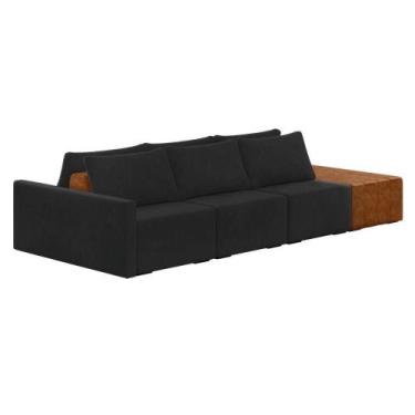 Imagem de Sofá Ilha 3 Lugares Living 402cm Modulado Lary Veludo Preto K01 - D'ro