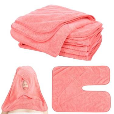 Imagem de DIMEGON 12 peças de toalhas faciais para esteticistas, toalhas de lã coral em forma de U, tamanho grande com design de orifício de rosto dividido, fácil de limpar, lavável na máquina, ultra absorvente