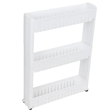 Imagem de Carrinho de Armazenamento Esbelto Organizador de Espaço Estreito Deslize para Fora do Prateleira da Cozinha da Cozinha da Sala de Lavanderia do Escritório Branco (3 Nível)