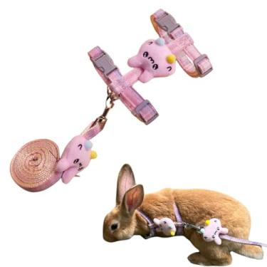 Imagem de Copfeu Conjunto de arnês e coleira de coelho, à prova de fuga de coelhinho - Peitoral ajustável para animais pequenos, filhotes, fofos, leves, macios e seguros para animais de estimação para