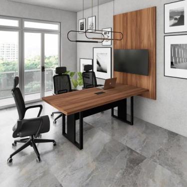 Imagem de Mesa Industrial 2m 1 Cx de Tomada Pé Metal e Painel de TV F5 - F5 Offi