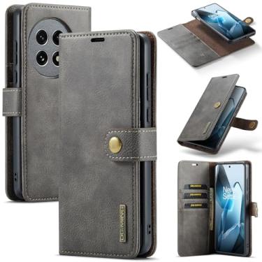 Imagem de DG.MING 2 em 1 Capa carteira magnética destacável de couro para OnePlus 13, capa flip com 3 compartimentos para cartão, 1 compartimento para dinheiro oculto, suporte flip e capa de telefone à prova de