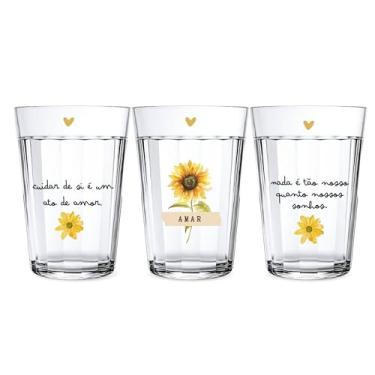 Imagem de Kit 3 Copos Americanos Personalizados 190ml Decorado C/Frase Motivacional Presente Delicado Girassol