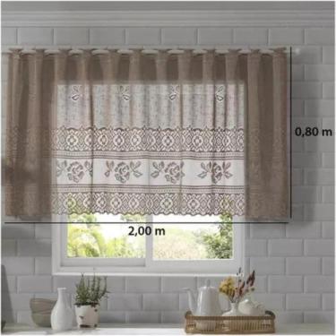 Imagem de Cortina Renda 200x80cm Interlar Vaquinhas Pia Balcão Cozinha Cor Marro
