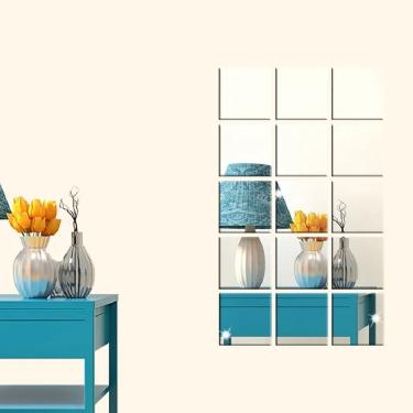 Imagem de 12 Espelho em Acrílico Adesivo Decorativo Quadrado 15x15cm