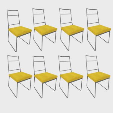Imagem de Kit 08 Cadeiras Sala de Jantar Escritório Office Stark Industrial Ferro Cinza Sintético Amarelo - Ahz Móveis