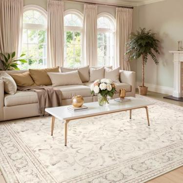 Imagem de Beeiva Tapete de área de 12 x 18 cm, design floral de borboleta, ultrafino, macio, lavável, para quarto de bebê, sala de estar, sala de jantar, tapete interno antiderrapante de baixo perfil (bege, 1,5