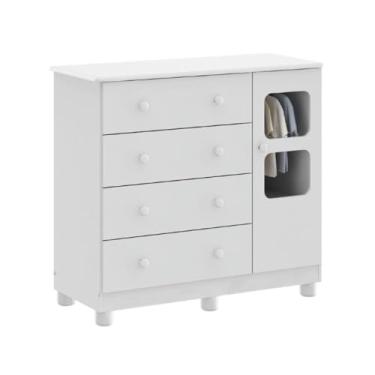 Imagem de Cômoda Infantil Uli Peroba 100% MDF Branco 1 Porta 4 Gavetas