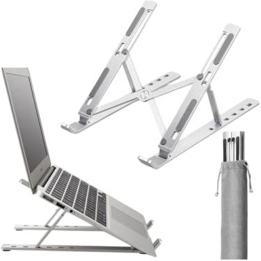 Imagem de Suporte para Notebook Tablet Linha Premium em Alumínio Dobrável e Ergonômico Para Mesa Portátil Ajustável 6 Ângulos com Apoio Universal Compativel Ipad, Hp, Dell,Lenovo-Com estojo para armazenagem
