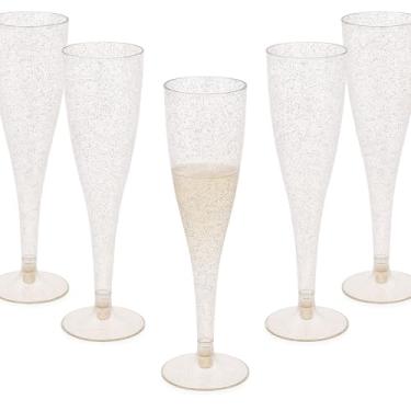 Imagem de Oojami 90 taças de champanhe descartáveis de plástico de 184 g, ideais para brindar, casamento, aniversário, chás de bebê, aposentadoria, celebração, mimosa, coquetéis, noivados, aniversários, festas