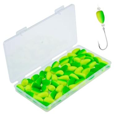 Imagem de EQUIJUANCE Pacote com 65 boias de pesca - Pompano Rigs Flutuam Catfish Rigs com cores de alta visibilidade, flutuadores de espuma de pesca com bala para plataformas de bagre truta Walleye