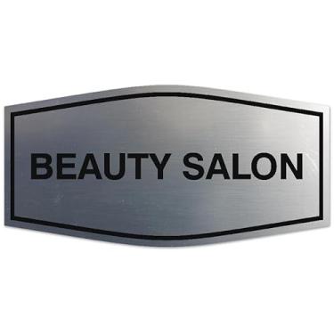 Imagem de Signs ByLITA Placa de salão de beleza extravagante - Letras gravadas a laser | Plástico ABS durável | Cores vibrantes | Placa de fita de espuma poderosa (prata escovada) - Grande