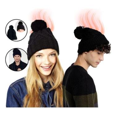Imagem de Touca De Frio Com Pompom Preta Gorro De Lã Tricot Inverno - Red Star