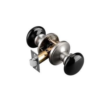 Imagem de NCL Puxadores de porta pretos, interior de maçanetas de porta, alavancas redondas de porcelana, maçanetas de privacidade de níquel acetinado, fechaduras para quarto e banheiro