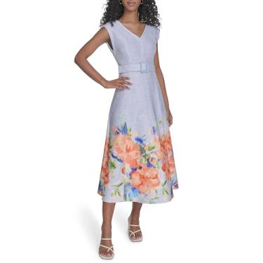 Imagem de Calvin Klein Vestido feminino floral com gola V, Papaia Multi, 48