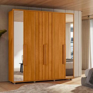 Imagem de Guarda Roupa Casal Ripado em MDF com Espelhos 6 Portas e Pés Portinari