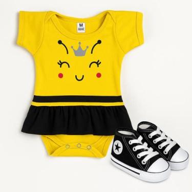Imagem de Kit Body Fantasia Abelhinha com Saia + Tênis Bebê Menina  100% Algodão