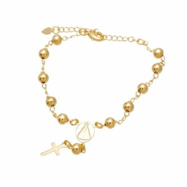 Imagem de Pulseira Nossa Senhora Estilo Terço Delicada Folheada em Ouro 18K Soft