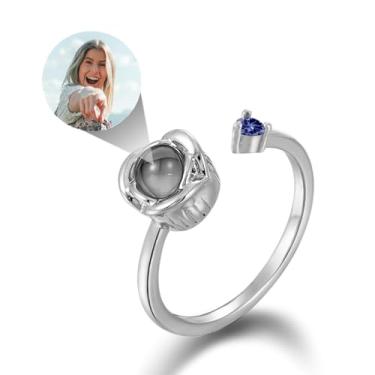 Imagem de EMIRISTIC Anel de foto personalizado para mulheres - Anel de prata com pedra do mês de nascimento com imagem personalizada para o dia dos namorados, aniversário, dia das mães, qualquer especial
