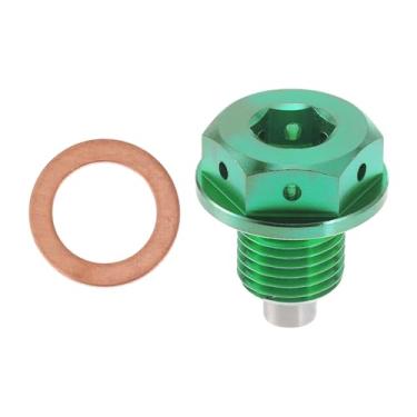 Imagem de REPAIROCK M12 x 1,25 4 mm Bujão magnético de drenagem de óleo de liga de titânio parafuso de porca de drenagem com 1 arruela de cobre verde 1 peça