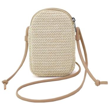 Imagem de BBORGDC Bolsa transversal para mulheres e meninas – Pequena bolsa de praia de palha de tecido para férias e viagens | Bolsa de ombro com alça ajustável, carteira de telefone com compartimento duplo |