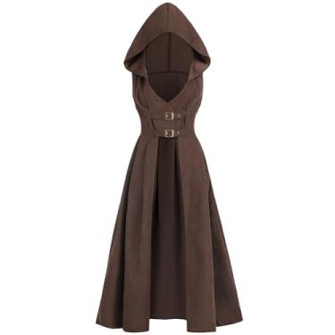 Imagem de FCCAM Vestido vitoriano feminino 1800 manga comprida vestido eduardiano com espartilho fantasia renascentista, Marrom, G