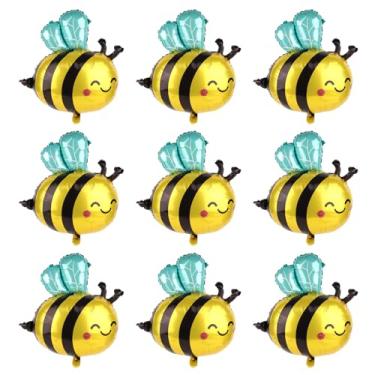 Imagem de 9pcs Bee Balloons, Yellow Black Cute Smile Polyester Honey Balloons Arch Kit Decorations Themed Birthday Baby Shower Supplies for Kids Adults