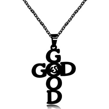 Imagem de Uloveido Colar exclusivo com pingente de cruz Good God com inicial de aço inoxidável, presente especial de joias cristãs Y835, 1 PC, Metal, Zircônia cúbica