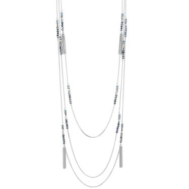 Imagem de Noessla Colar longo de prata em camadas para mulheres, colares de prata com contas de cristal com borlas, bijuterias de festa, presentes para ela, Cristal, Sem Pedra Preciosa