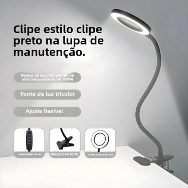 Imagem de Lupa De Mesa LED De 3 Cores Lupa Flexível Com Clipe Para Leitura, Repa