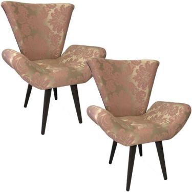 Imagem de Kit Duas Poltronas Decorativa Elegance 402 Rosa com Dourado - Sua Casa