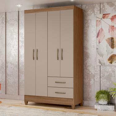 Imagem de Guarda Roupa Solteiro 4 Portas 2 Gavetas com Pés Chile Moval - Carvalho/Fendi