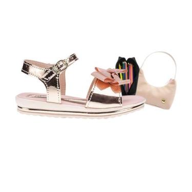 Imagem de Sandália Infantil Feminina Tam 23 ao 34 - Modelo Lacinho Rosé + Estojo