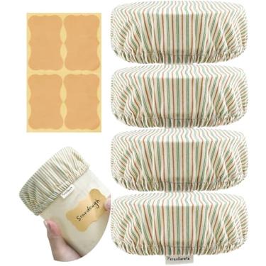 Imagem de Perenllareta Capas de pote de pano para massa azeda, pacote com 4, tampa de tecido kombucha de boca larga de 10 cm para potes Weck Mason, listras verdes