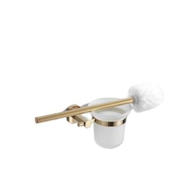 Imagem de Conjunto de porta-toalhas dourado para banheiro - Suporte de papel higiênico em formato de anel para montagem em parede | Acessórios de ferragens, 2 peças, escova de banheiro