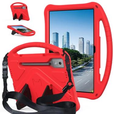 Imagem de QYiiD Capa infantil para tablet Lenovo Tab P12/Xiaoxin Pad Pro 32.3 cm TB370FU/TB371FC, leve proteção à prova de choque com alça de ombro conversível com alça de ombro para Lenovo Tab P12, vermelha