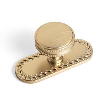 Imagem de Goo-Ki Puxador de armário Champagne Brozne com espaçador de placa traseira, 6 maçanetas de gaveta com placa traseira, ferragens de liga de zinco, puxadores de orifício único para armário de cozinha