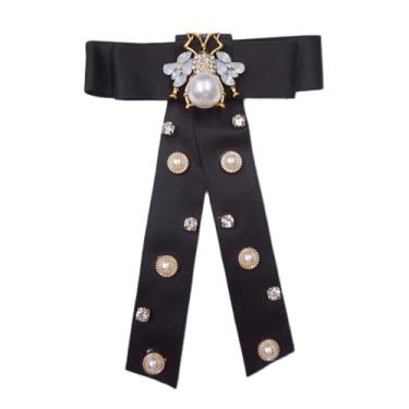 Imagem de Topz Broche feminino pérola strass abelha broche cristal floral metal flor corpete lapela broche vintage nupcial casamento blazer vestido acessório, Medium, Diamante de strass de cristal Tecido