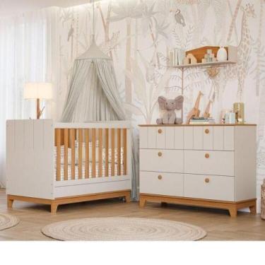 Imagem de Conjunto Quarto de Bebê 1 Berço 1 Cômoda 6 Gavetas Chantilly Off White