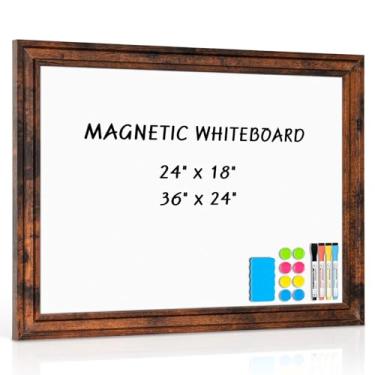 Imagem de QUEENLINK Quadro magnético apagável a seco - quadro branco de 61 x 45 cm - quadro branco decorativo para parede - moldura de madeira vintage marrom