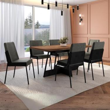 Imagem de Conjunto Sala de Jantar 6 Cadeiras Boston Carraro (Nogal e Preto)