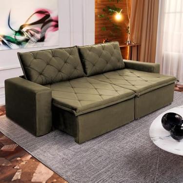 Imagem de Sofá Cama Bangkok Sem Caixa 3.00m Retrátil e Reclinável Com Molas Velut Marrom Claro- King House