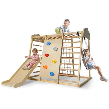 Imagem de Playground Uiivrdy Parque Infantil 8-em-1 De Madeira Grande Com Balanço, Escorregador Com Área De Preparação, Barras De Macaco.